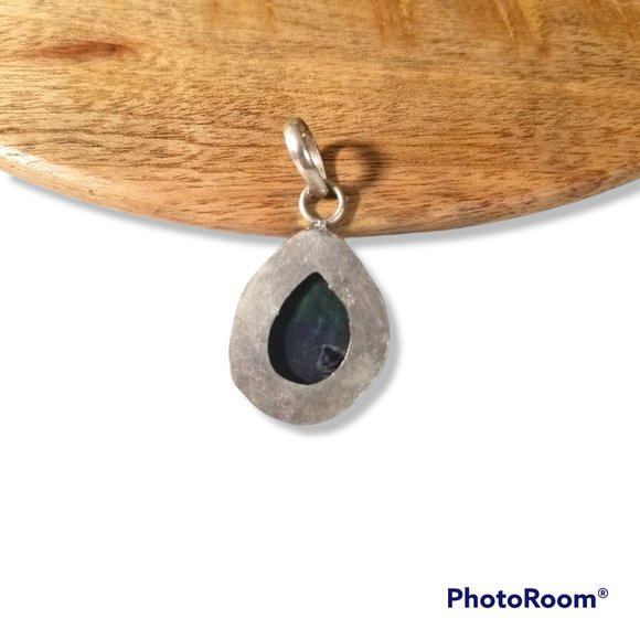 Green Art Glass Stone Pendant Teardrop In Sterling Silver - Picture 5 of 5